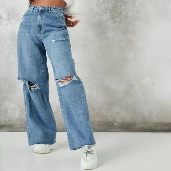 Blue Knee Rip Baggy Boyfriend Jeans - Picture 2 of 2